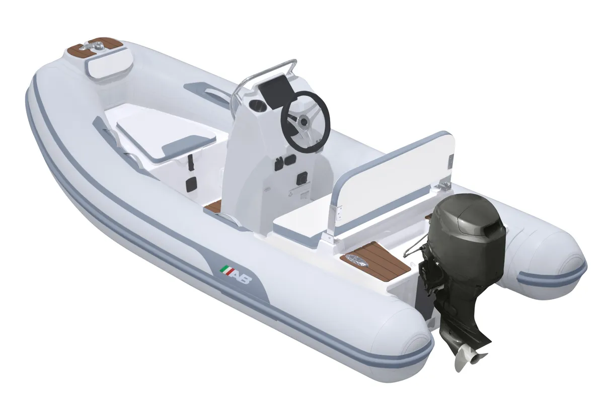 AB Inflatables Alumina 11 ALX: Rubber dinghy with an outboard motor, top view