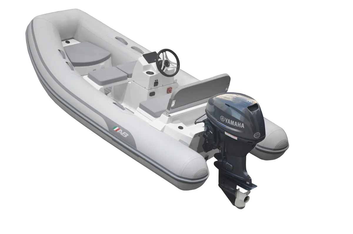 AB Inflatables Mares 12 VSX: Rubber dinghy with an outboard motor on a white background