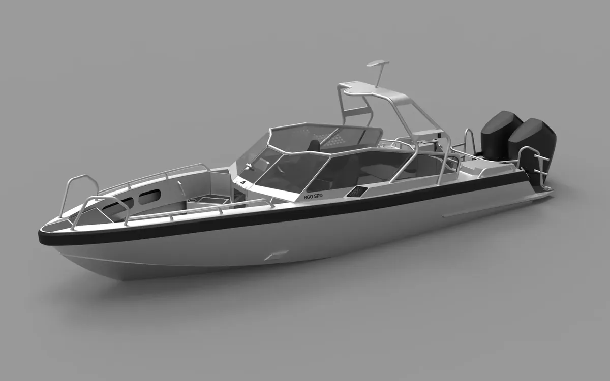 Anytec 860 SPD: 3D rendering of a speedboat in a studio