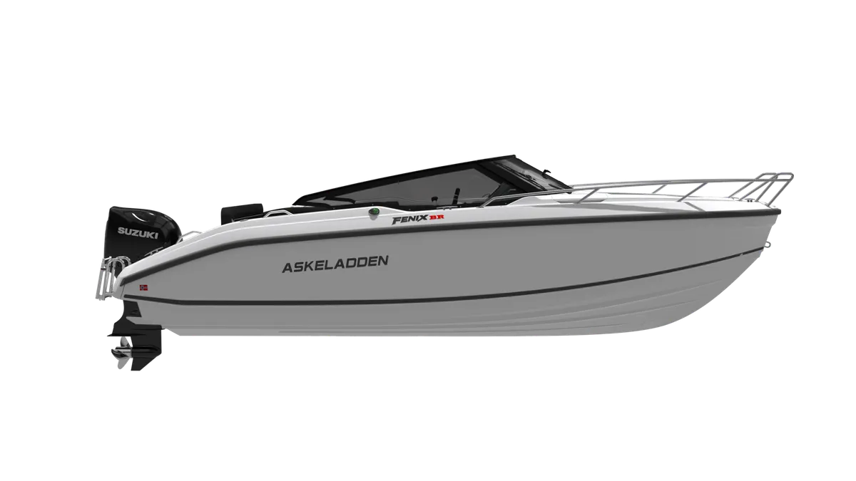 Askeladden Fenix 66BR: White motorboat, side view, studio shot