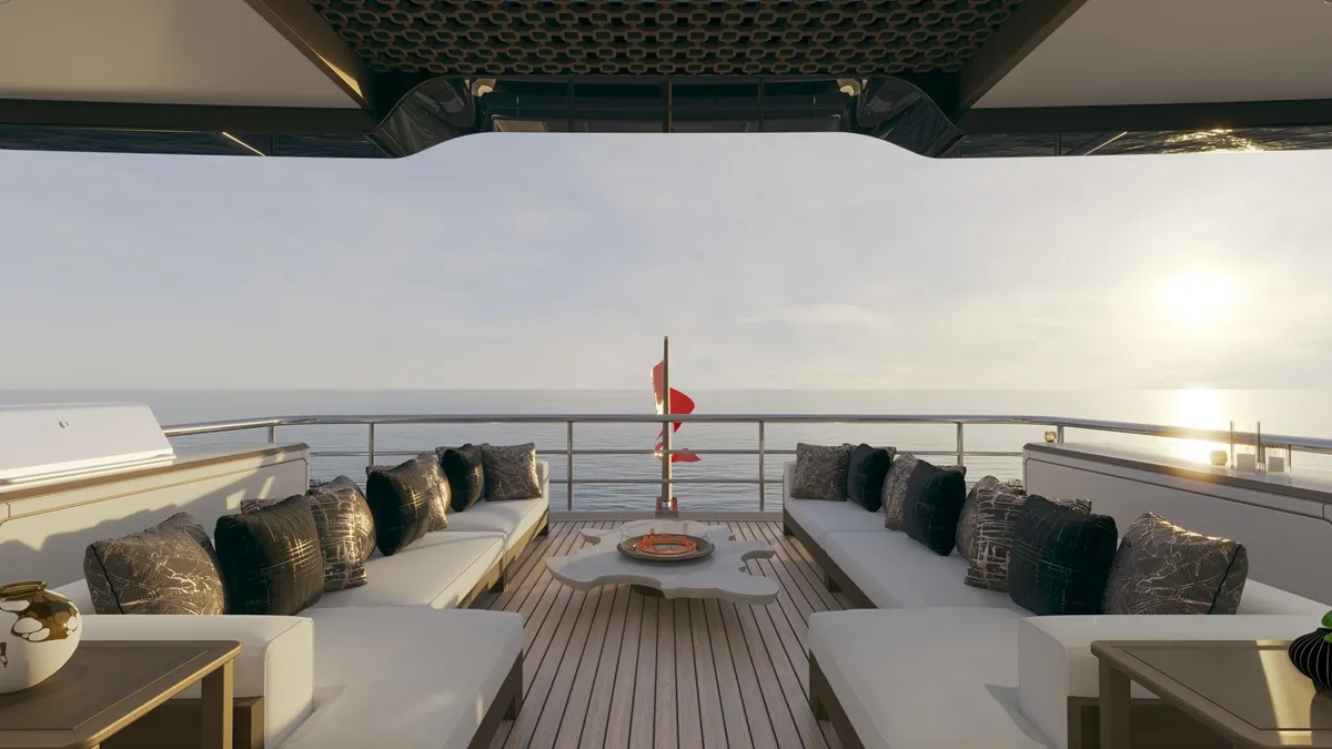 Bering Yachts B165: Deck mit Lounge-Sofas und Meerblick