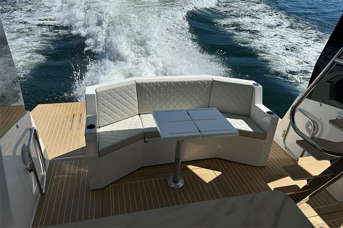 Cobra Yachts Seamaster 45: Aft deck with bench seat and table