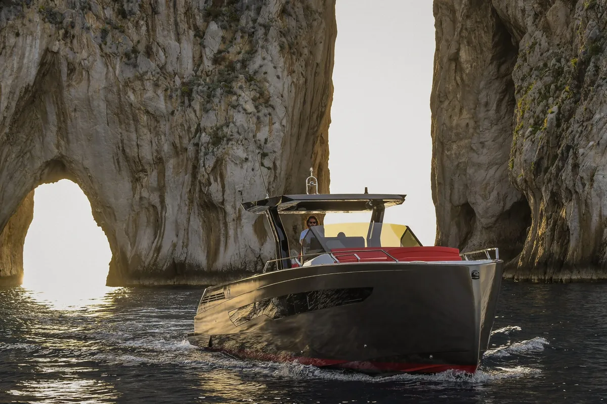 Fiart Mare Seawalker 43: Boat cruising past a rock formation