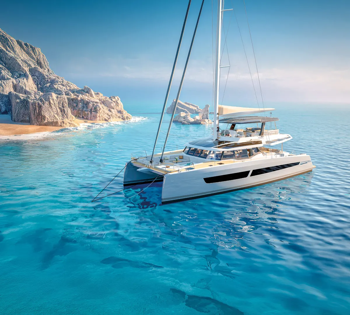 Fountaine Pajot FPY 70S: Catamaran at anchor off the coast