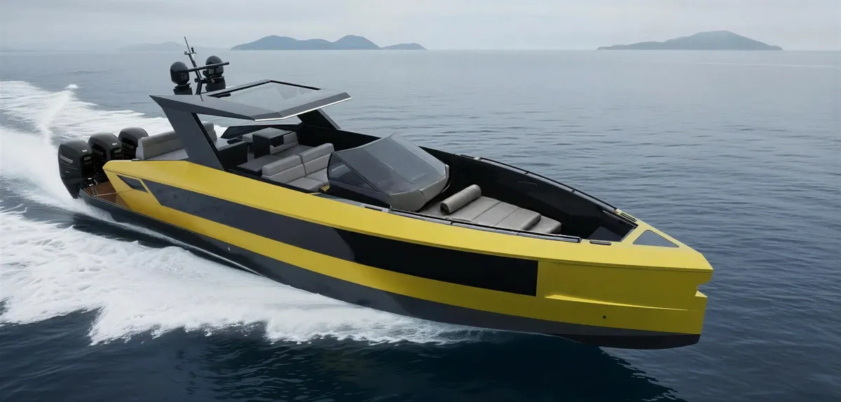 Futuro Boats ZX 40: Ein gelbes Boot fährt auf dem Meer