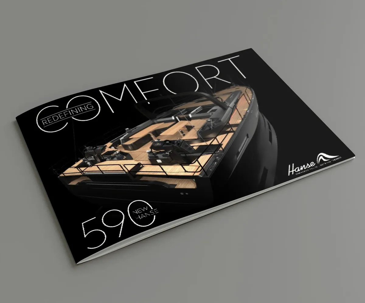 Hanse Yachts 590: Brochure cover showing a yacht’s deck