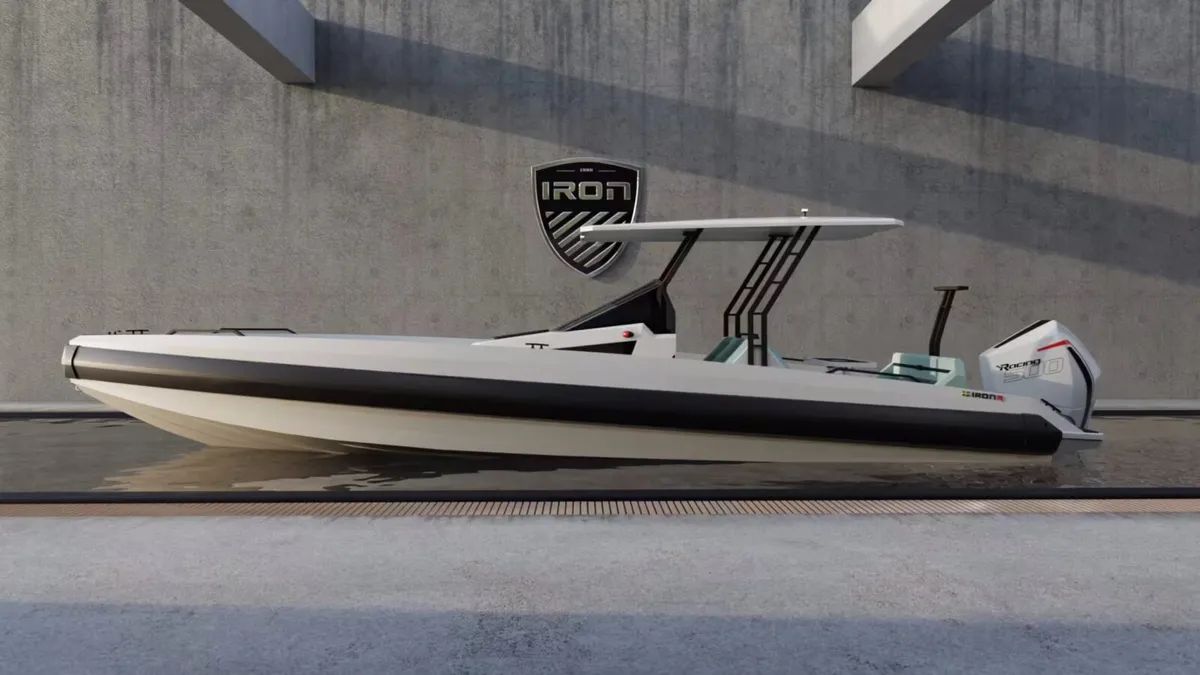 IRON Boats 907: Speedboat with an iron logo overlay