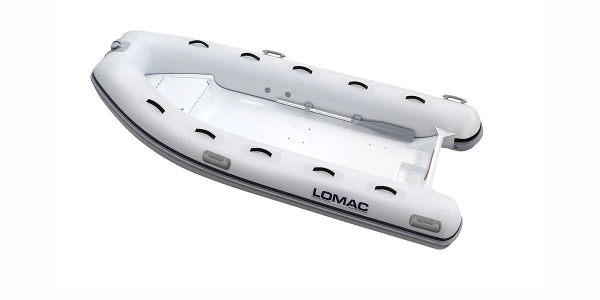 Lomac Tender 400: Rubber boat with inflatable rim on a white background