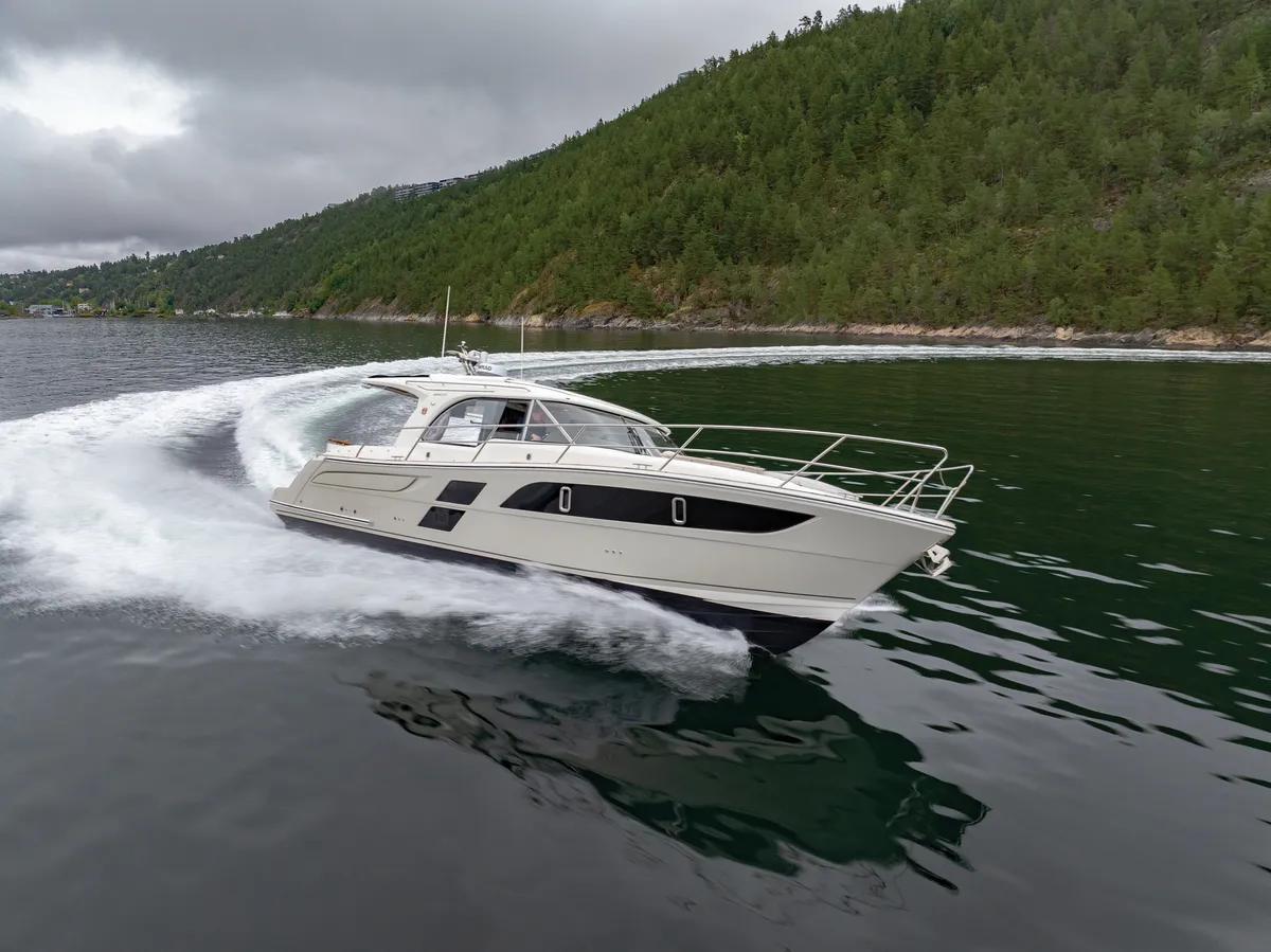 Marex 375: Boat cruising on a fjord