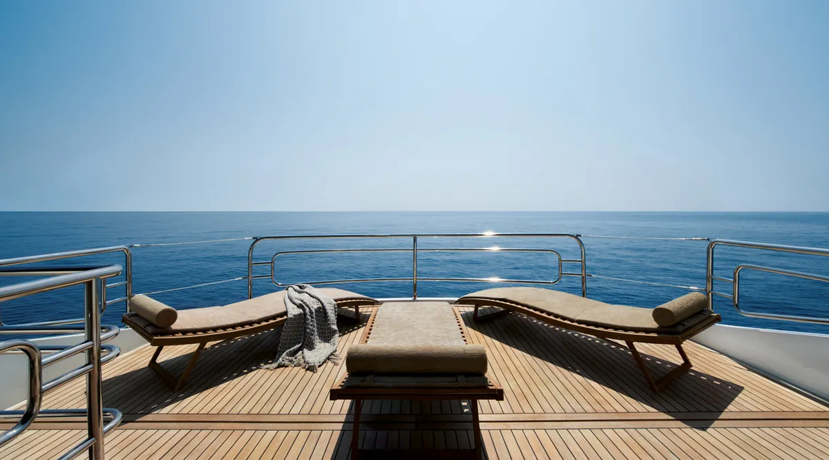 Monte Carlo Yachts MCY 86: Vorderdeck mit Sonnenliegen und Meerblick