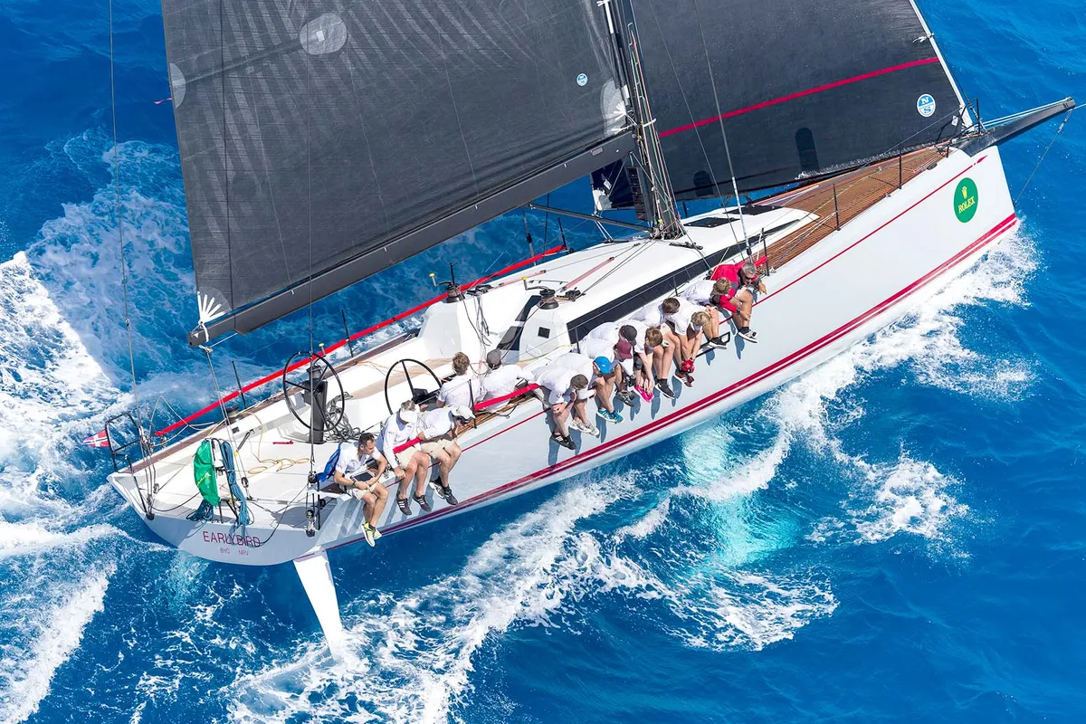Nautor Swan ClubSwan 50: Sailing boat with crew at sea