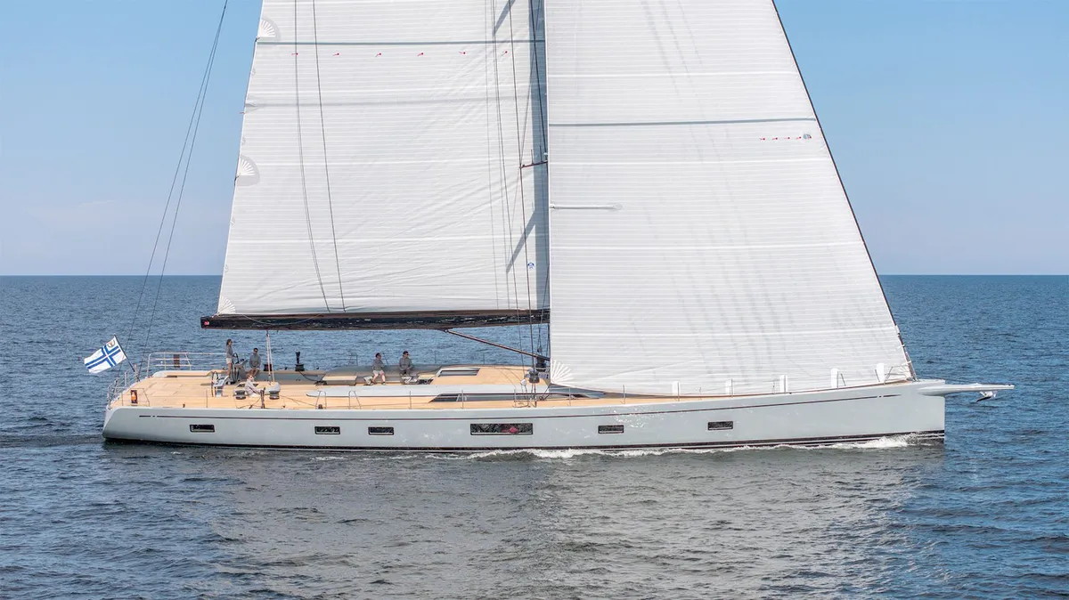 Nautor Swan Swan 108: Sailing boat under full sail at sea