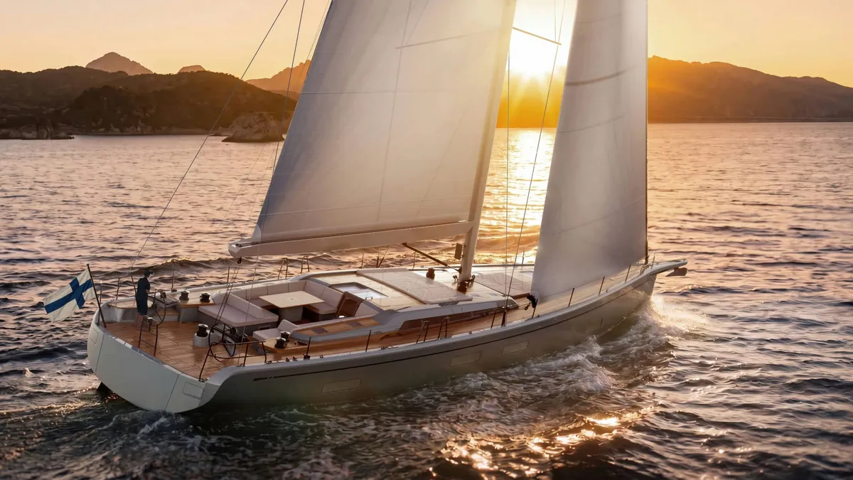 Nautor Swan Swan 73: Sailing boat sailing at sunset