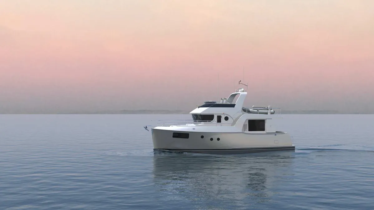 Nordhavn 46MK II: Boat cruising at sea at sunset