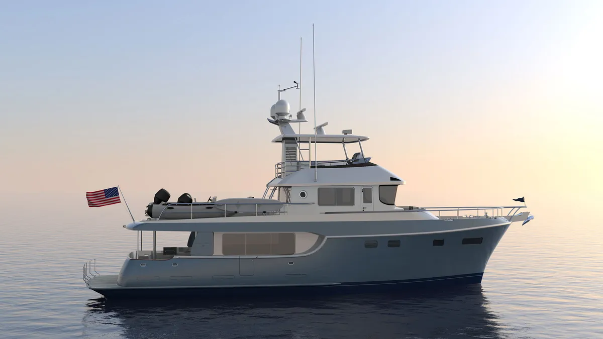 Nordhavn 625: Motor yacht gliding silently across the sea