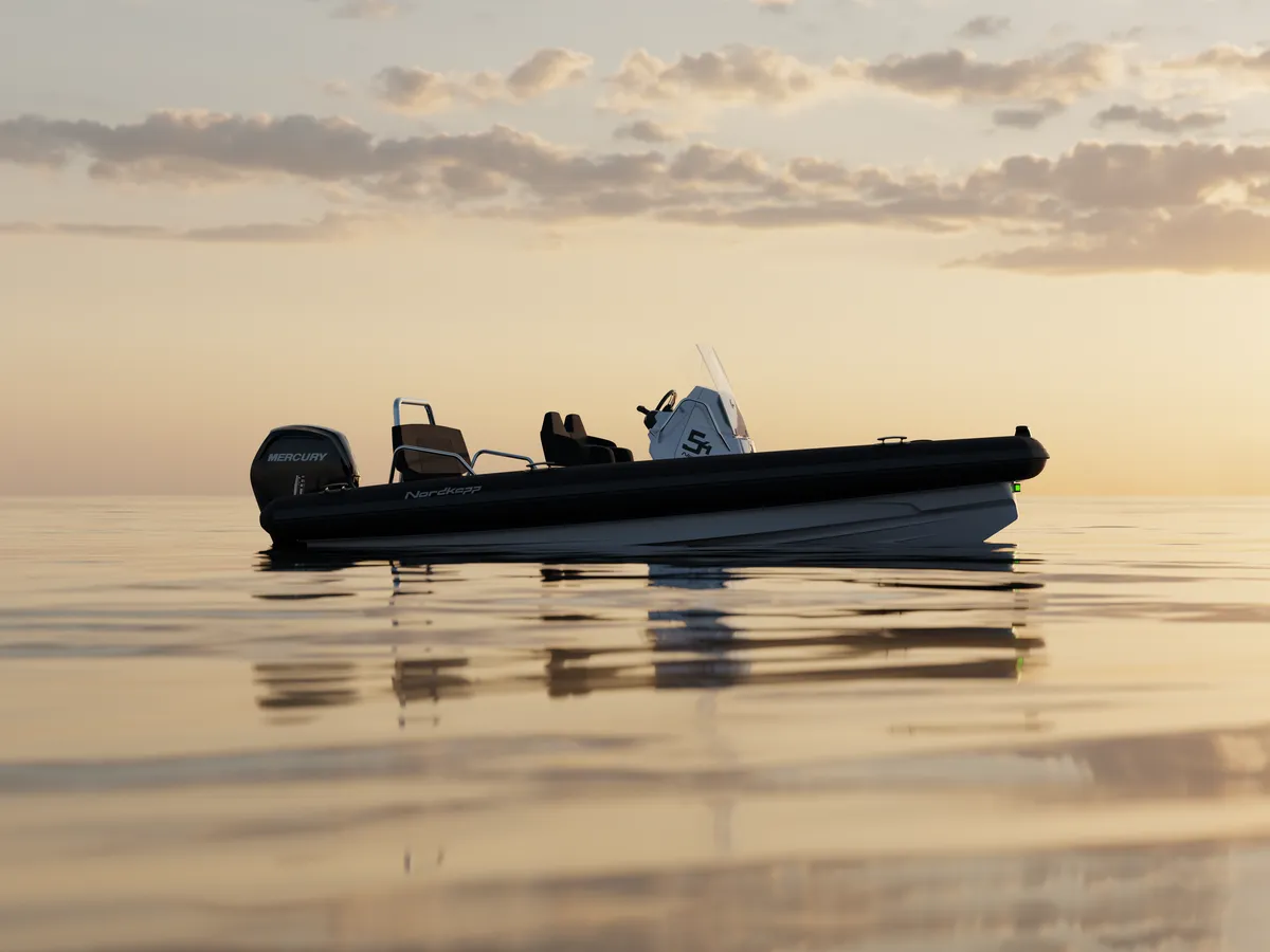 Nordkapp Boats Airborne 5.4: RIB at sea at sunset