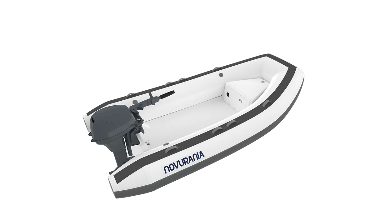 Novurania TR 270: Rubber dinghy with an outboard motor on a white background