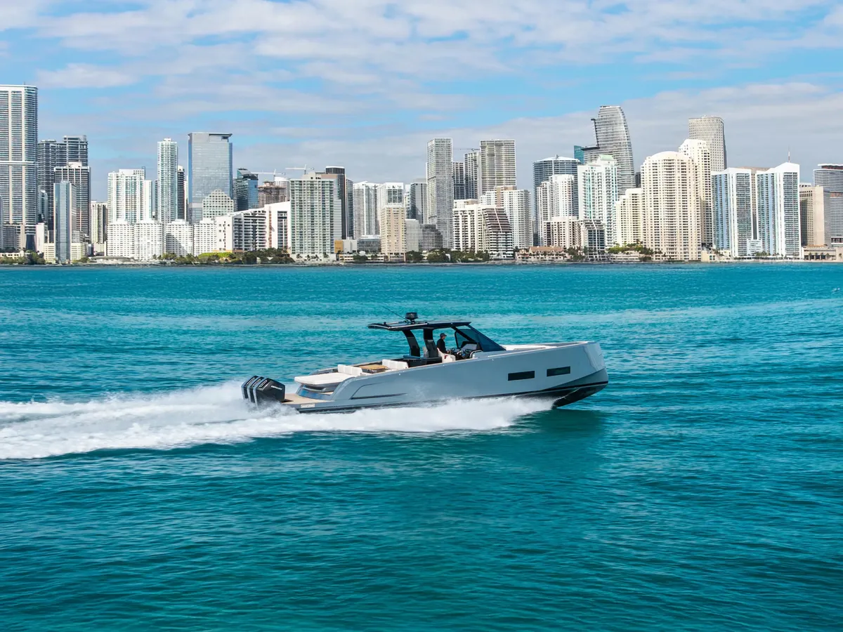 Pardo Yachts P43R: Boat cruising against a skyline