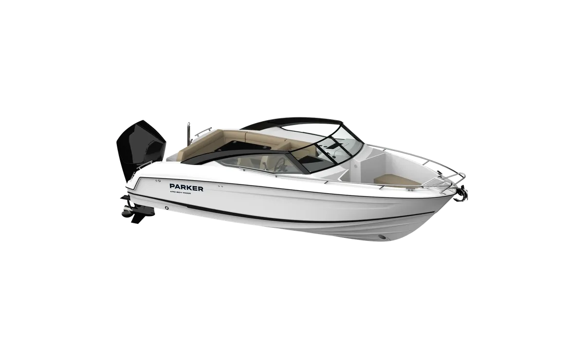 Parker Poland 690 BR: White speedboat, side view, studio shot