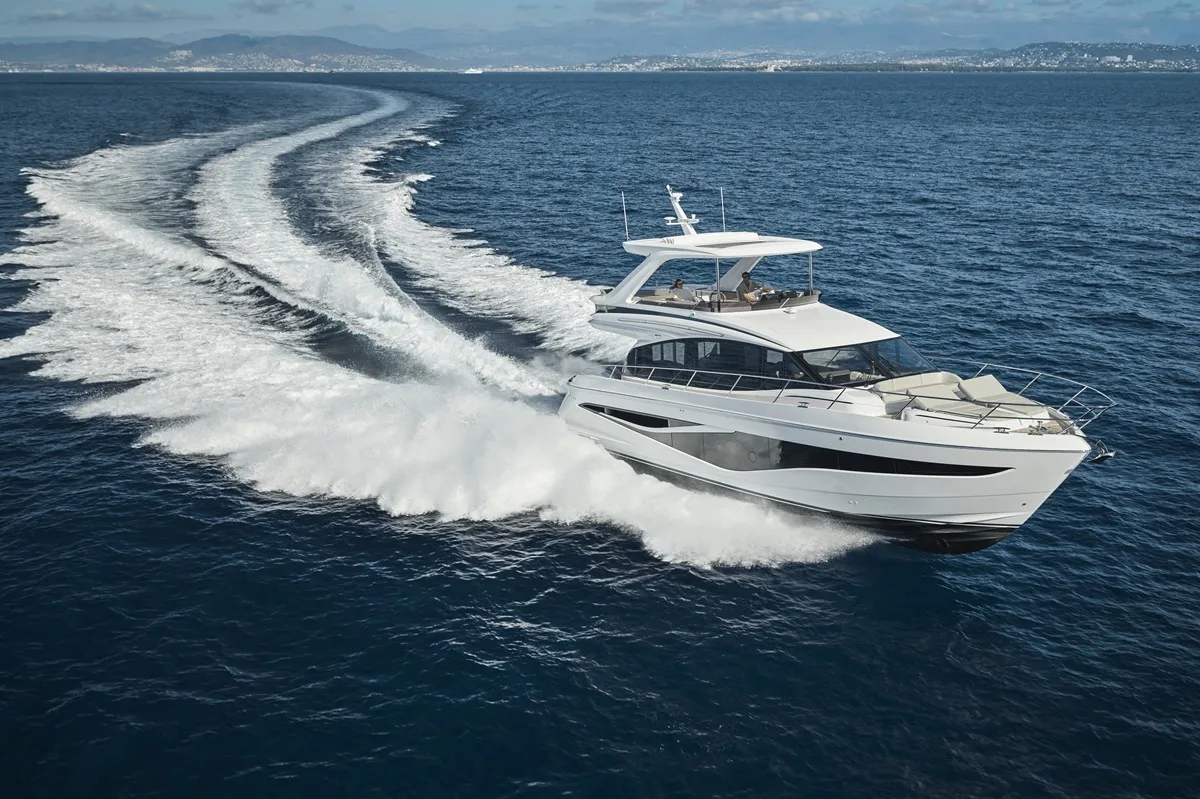 Princess F58: White boat cruising at sea