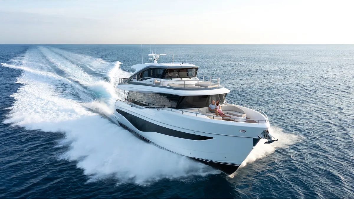 Princess X80: Yacht cruising at sea with a wake