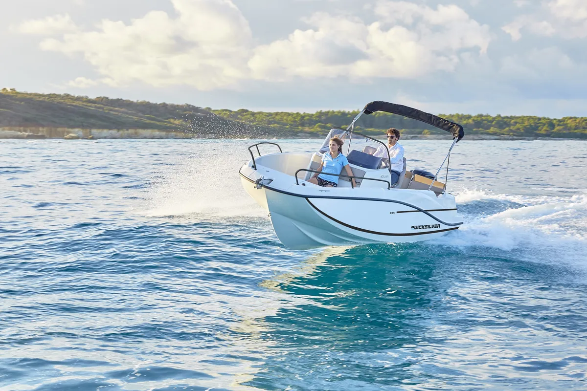 Quicksilver 605 Open: Speedboat cruising across the sea