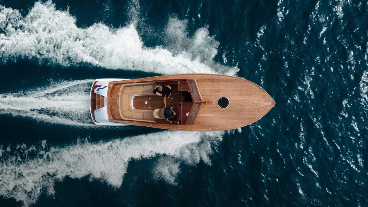 Rapsody Yachts R32: Boat cruising at sea from a bird's-eye view