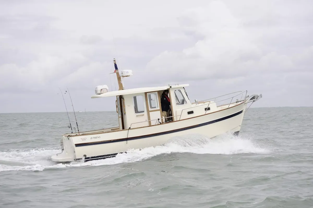 Rhea Marine 800 Timonier: Boat cruising through waves