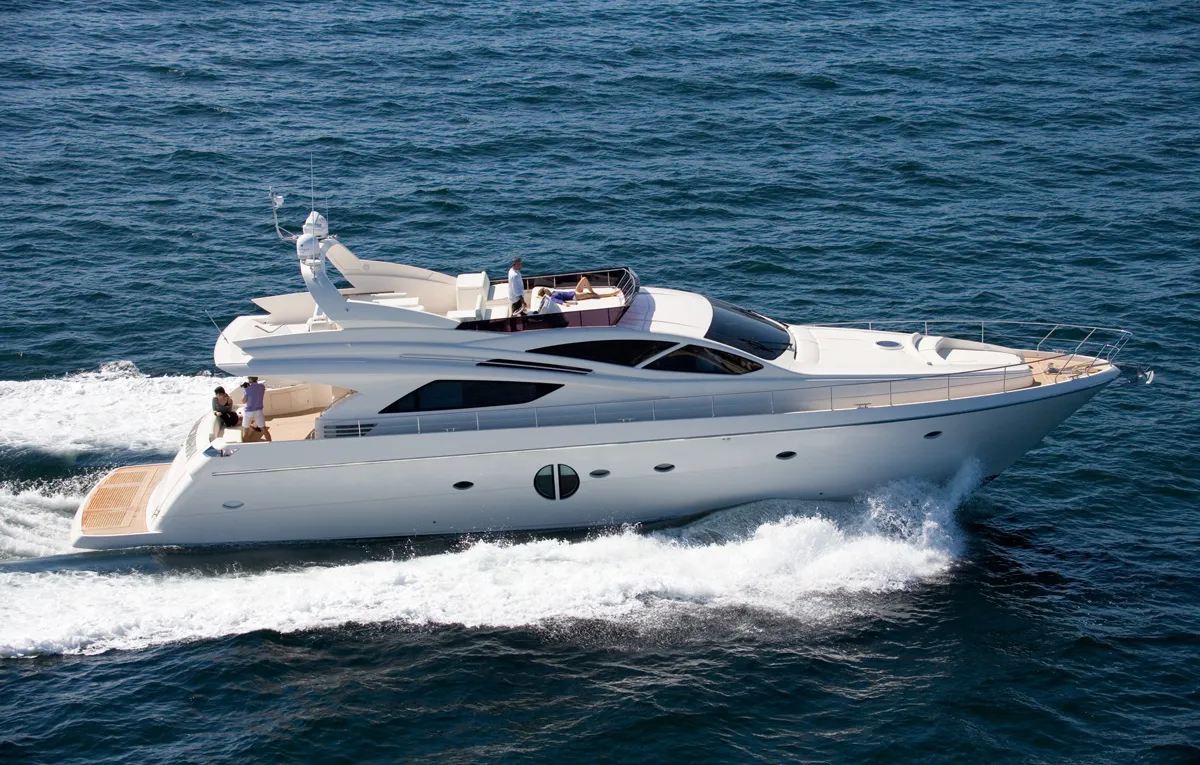 Rodman Muse 74: White motor yacht cruising at sea