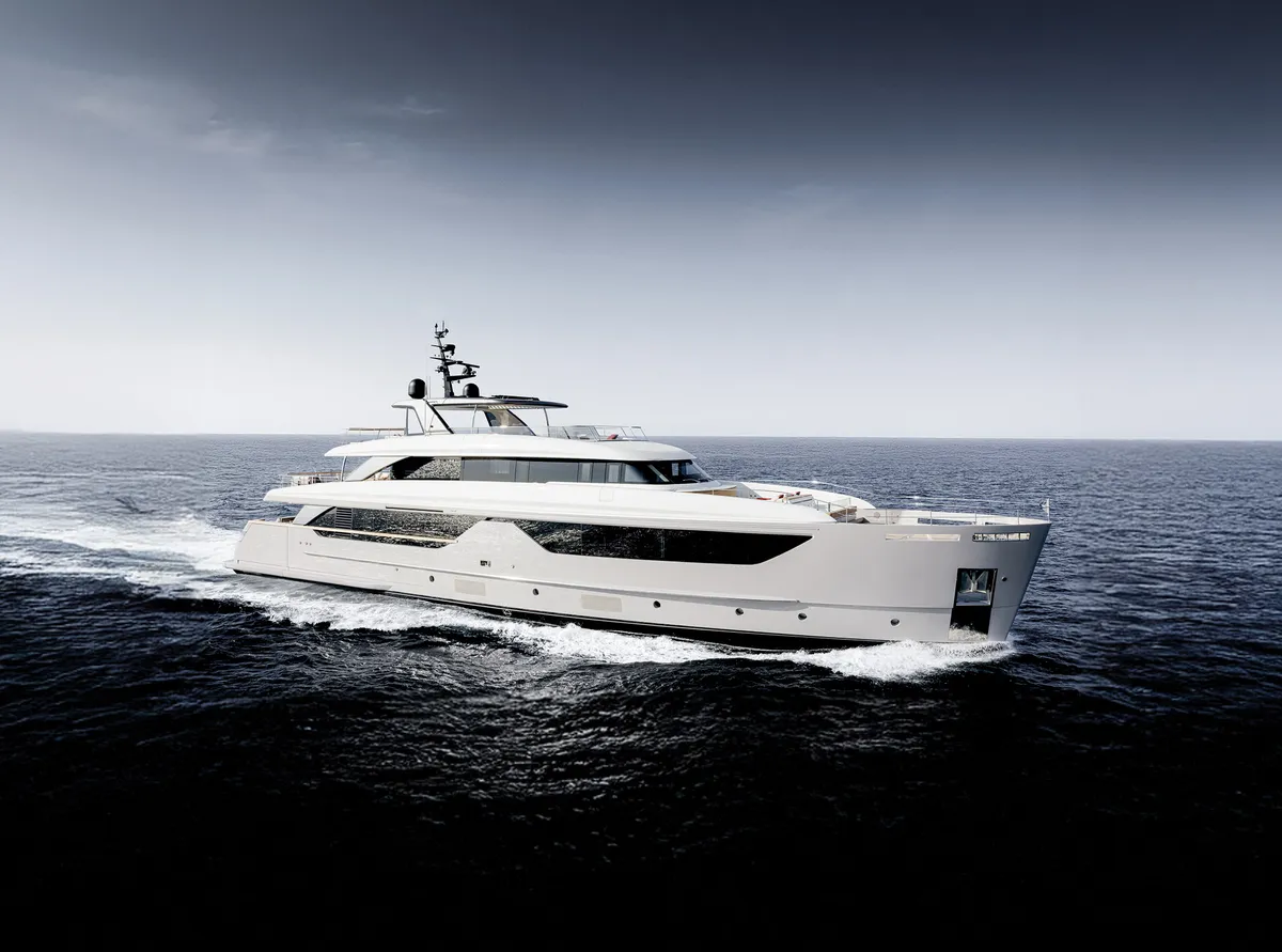 Sanlorenzo SD132: White yacht cruising at sea