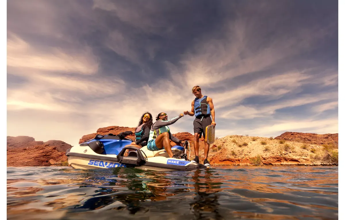 Sea-Doo Wake Pro 230: Jet ski on a lake with a crew