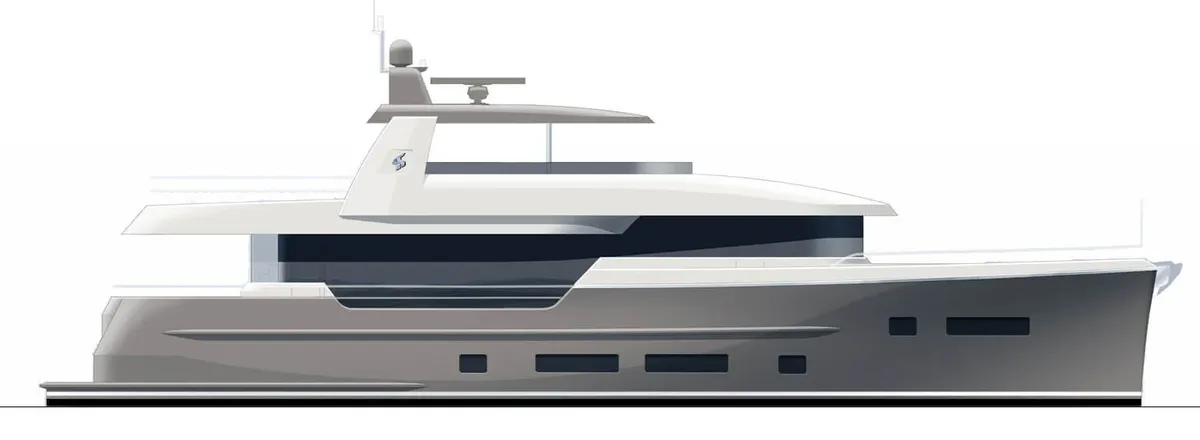 Sturiër Yachts Dutchman Explorer E8: Seitenansicht einer Yacht – technische Zeichnung