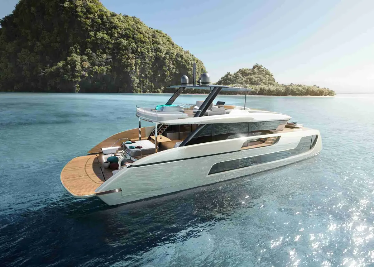 Sunreef Yachts 77 Ultima: Luxusyacht auf See in der Nähe einer Insel