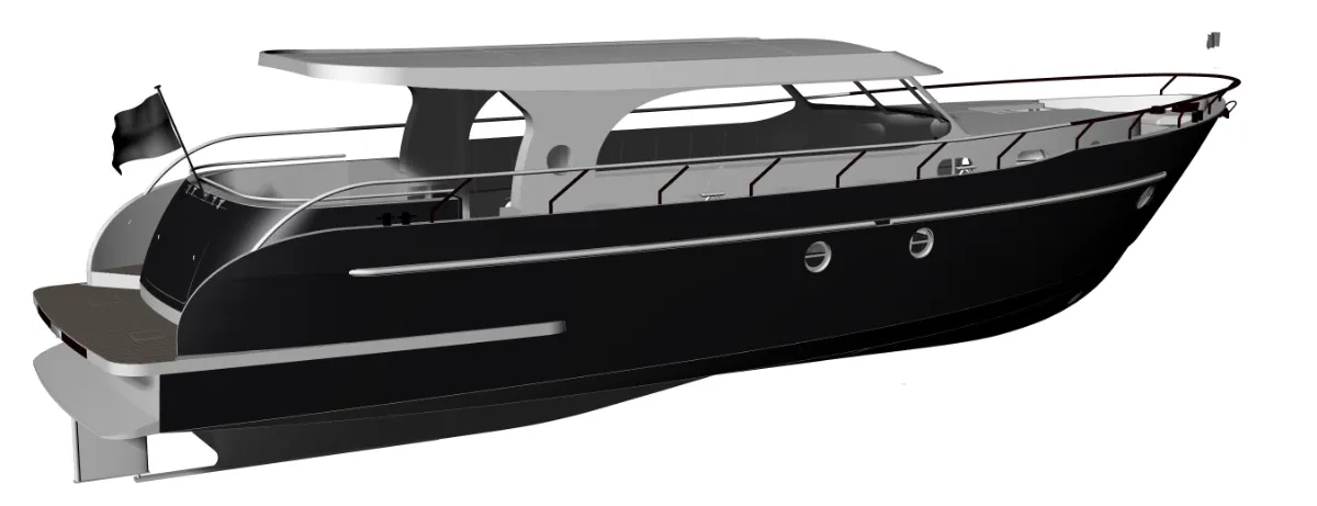 Vedette 41 Salon Lounge: View of the saloon lounge with a dark hull
